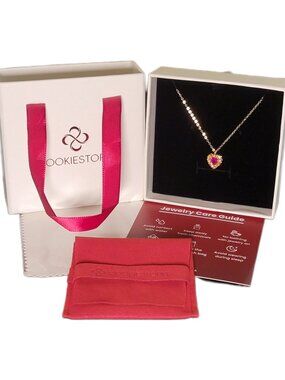 2CT Lab Grown Ruby Heart Necklace 18K Gold Plated Silver NWT